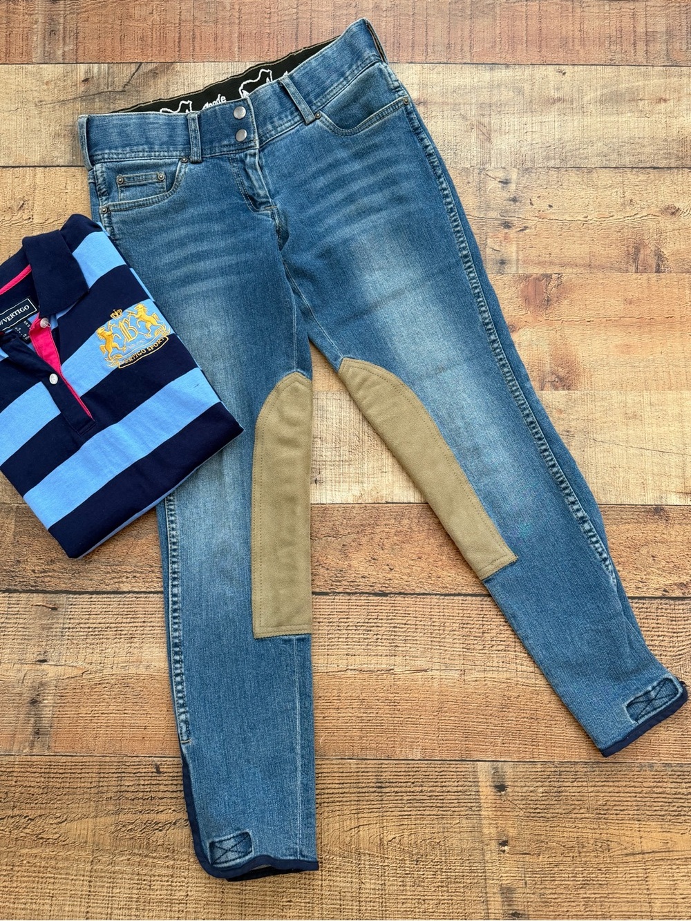 Goode Rider Denim Riding Jeans with Tan Knee Patches STRETCH